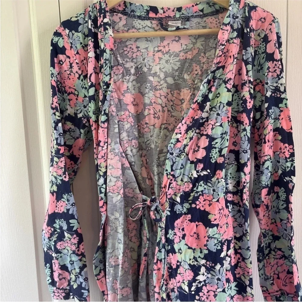 Okie Dokie Floral Wrap Robe Long Sleeve Belted Size S/M Pajama Loungewear - Picture 6 of 6